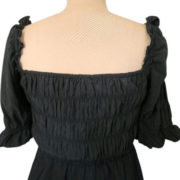 LULUS Nahanni Black Puff Sleeve Smocked Midi Dress - Size M - Picture 12 of 16